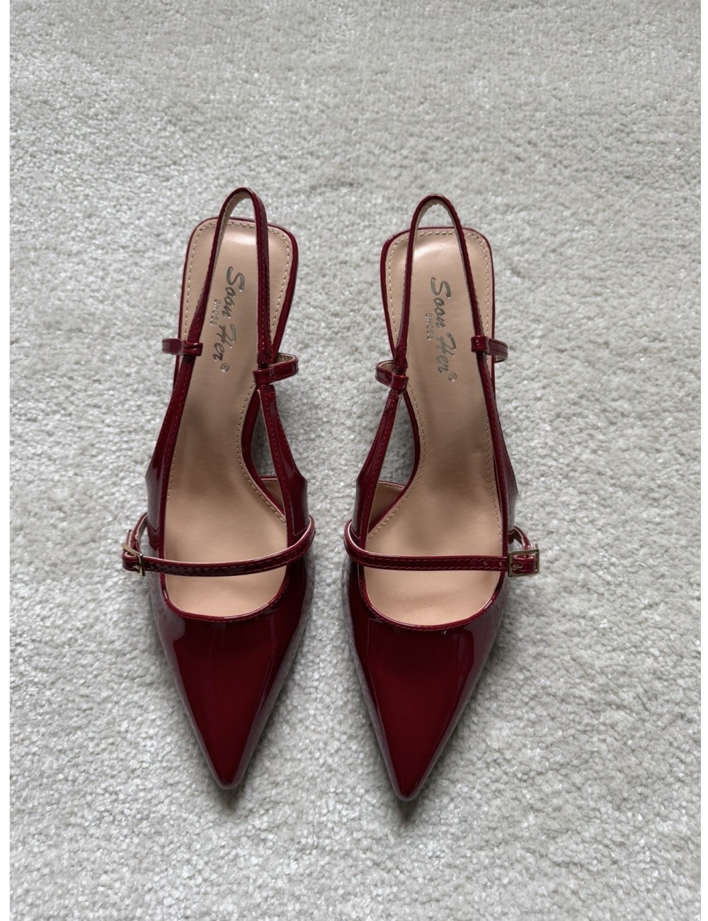Slingbacks bordeaux vernies à talons