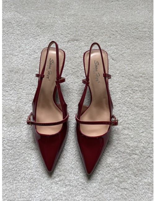 Slingbacks bordeaux vernies à talons