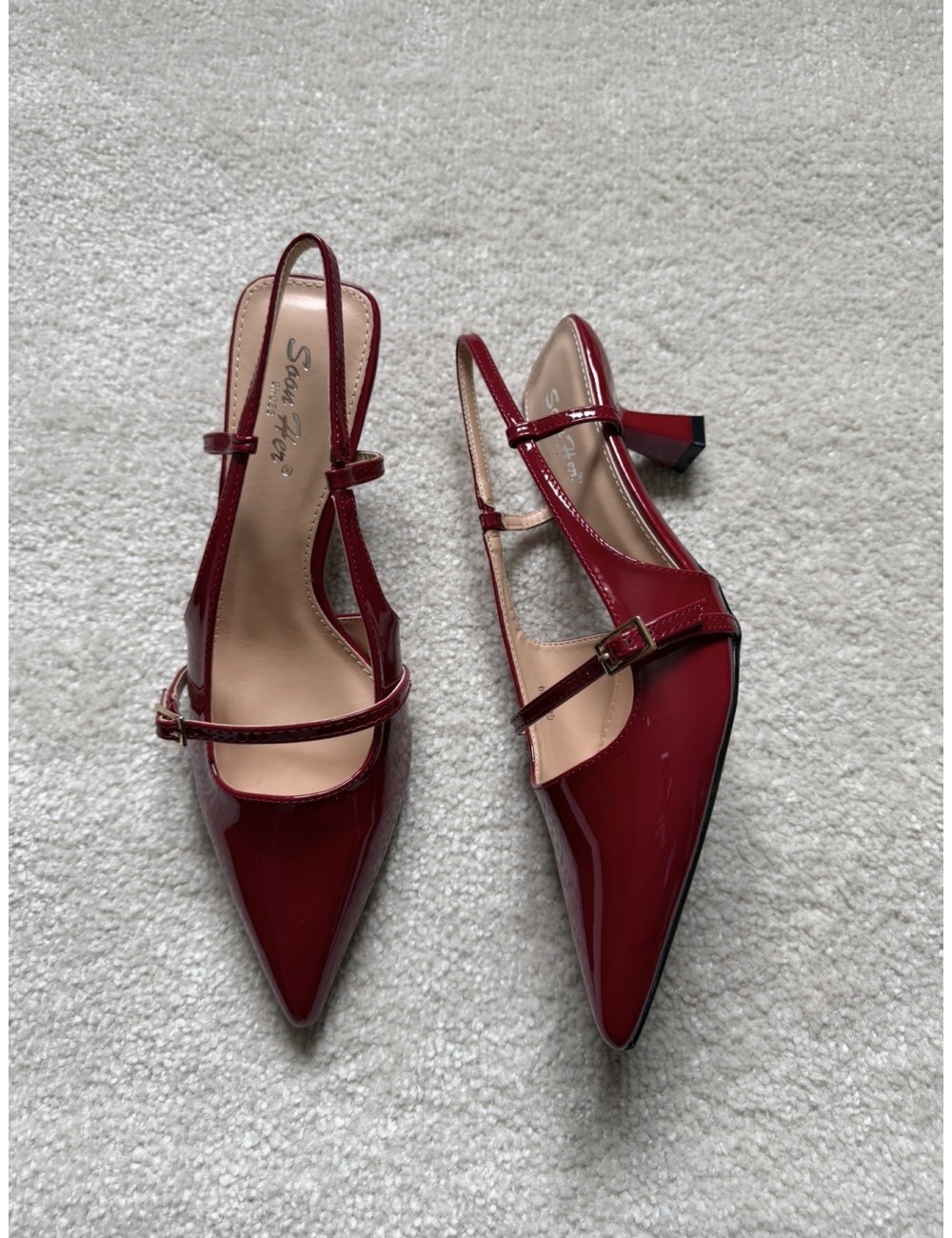 Slingbacks bordeaux vernies à talons