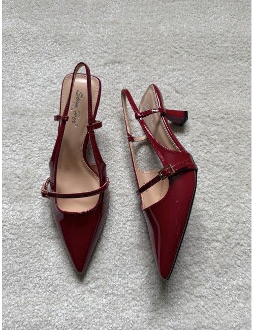 Slingbacks bordeaux vernies à talons