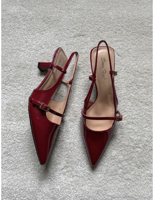 Slingbacks bordeaux vernies à talons
