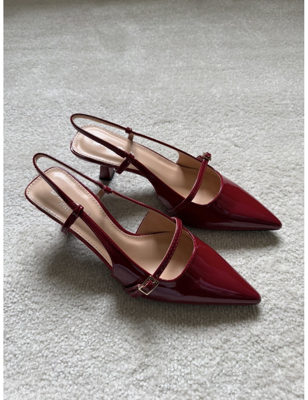 Slingbacks bordeaux vernies à talons