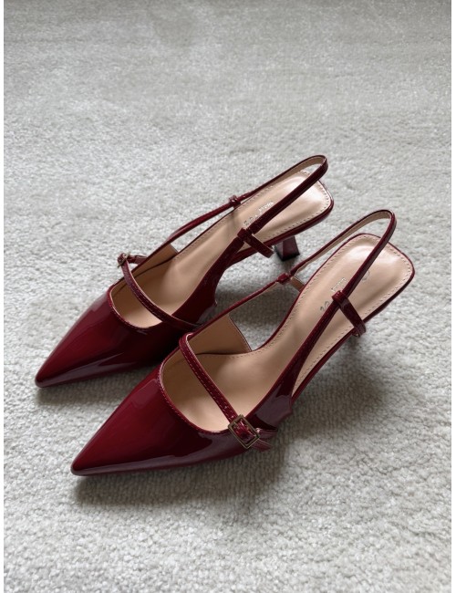 Slingbacks bordeaux vernies à talons