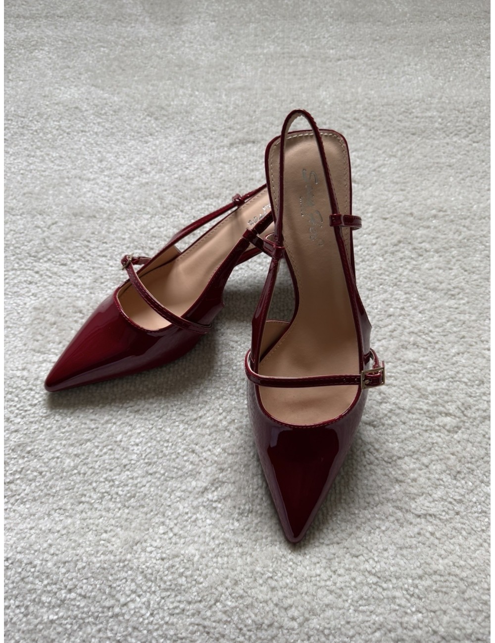 Slingbacks bordeaux vernies à talons