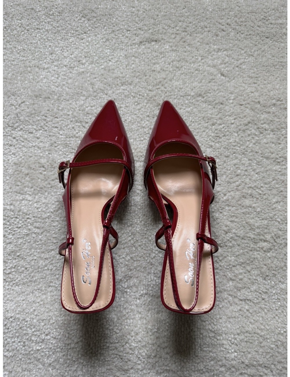Slingbacks bordeaux vernies à talons