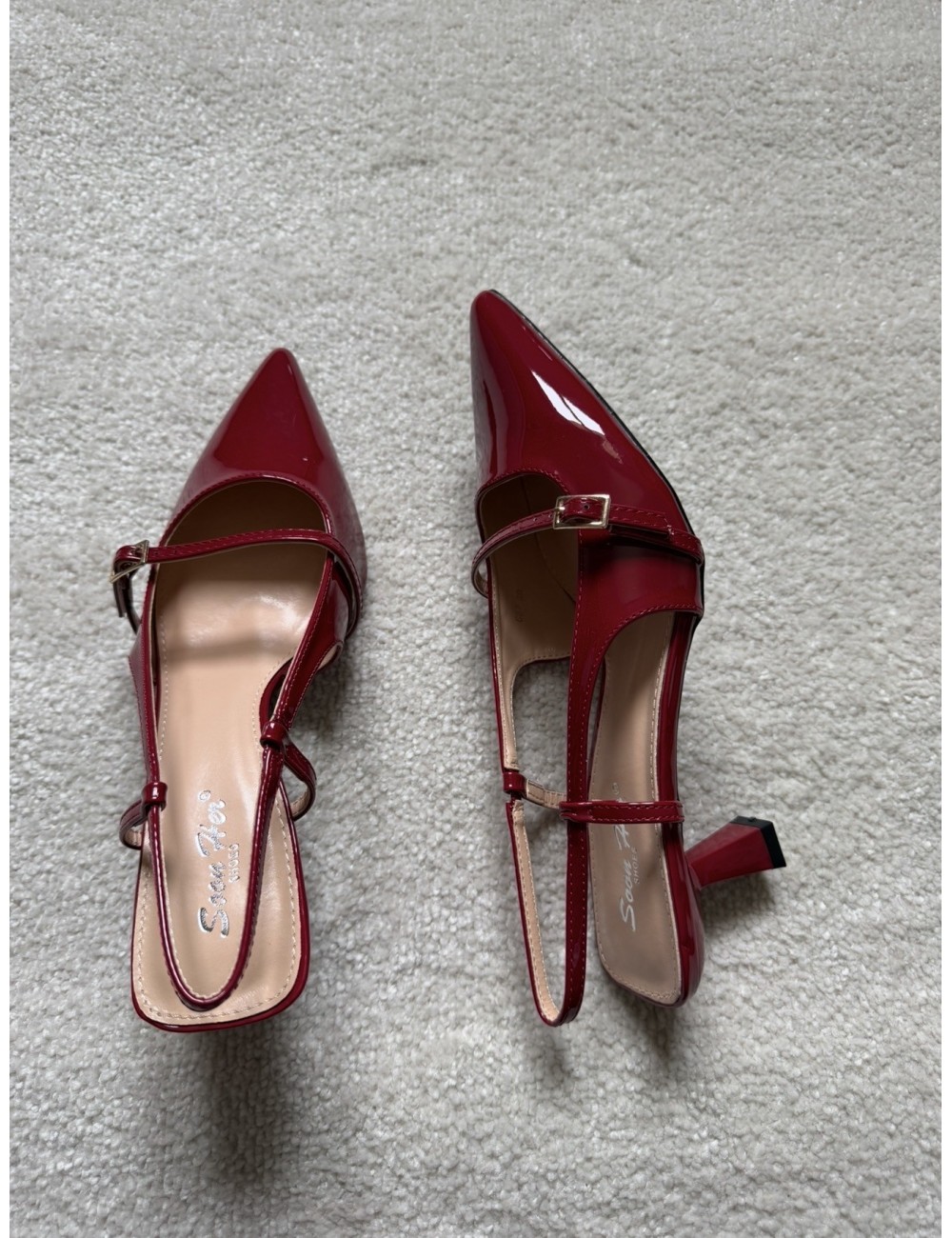 Slingbacks bordeaux vernies à talons