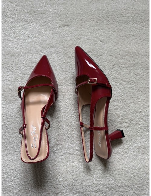 Slingbacks bordeaux vernies à talons