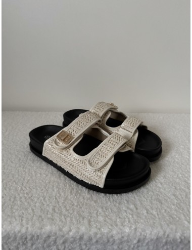 Mules plates beiges en raphia
