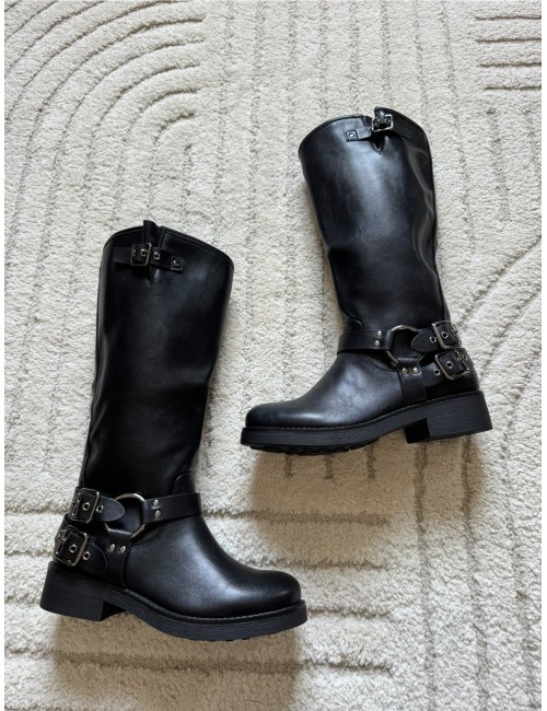 Bottes hautes noires style biker