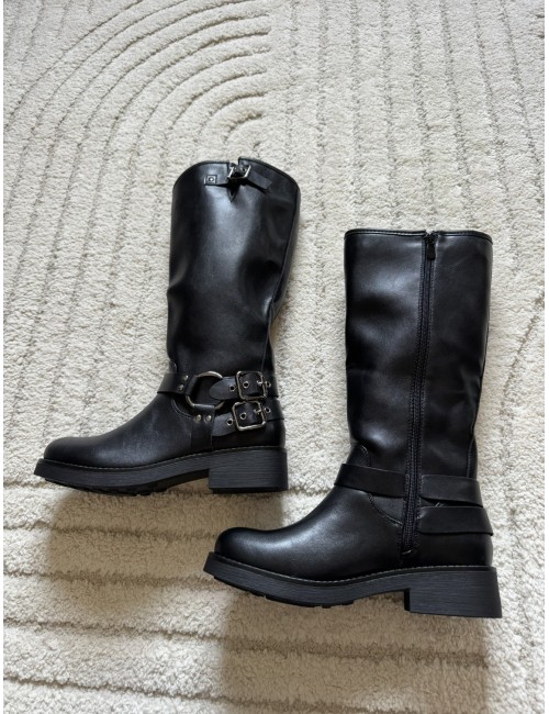 Bottes hautes noires style biker