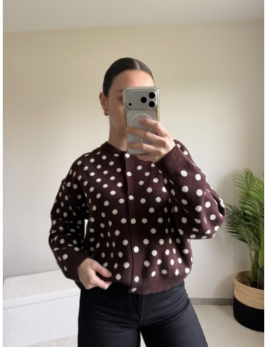 Cardigan marron à pois blancs