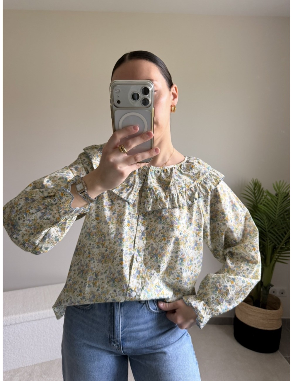 Chemise en coton col Claudine