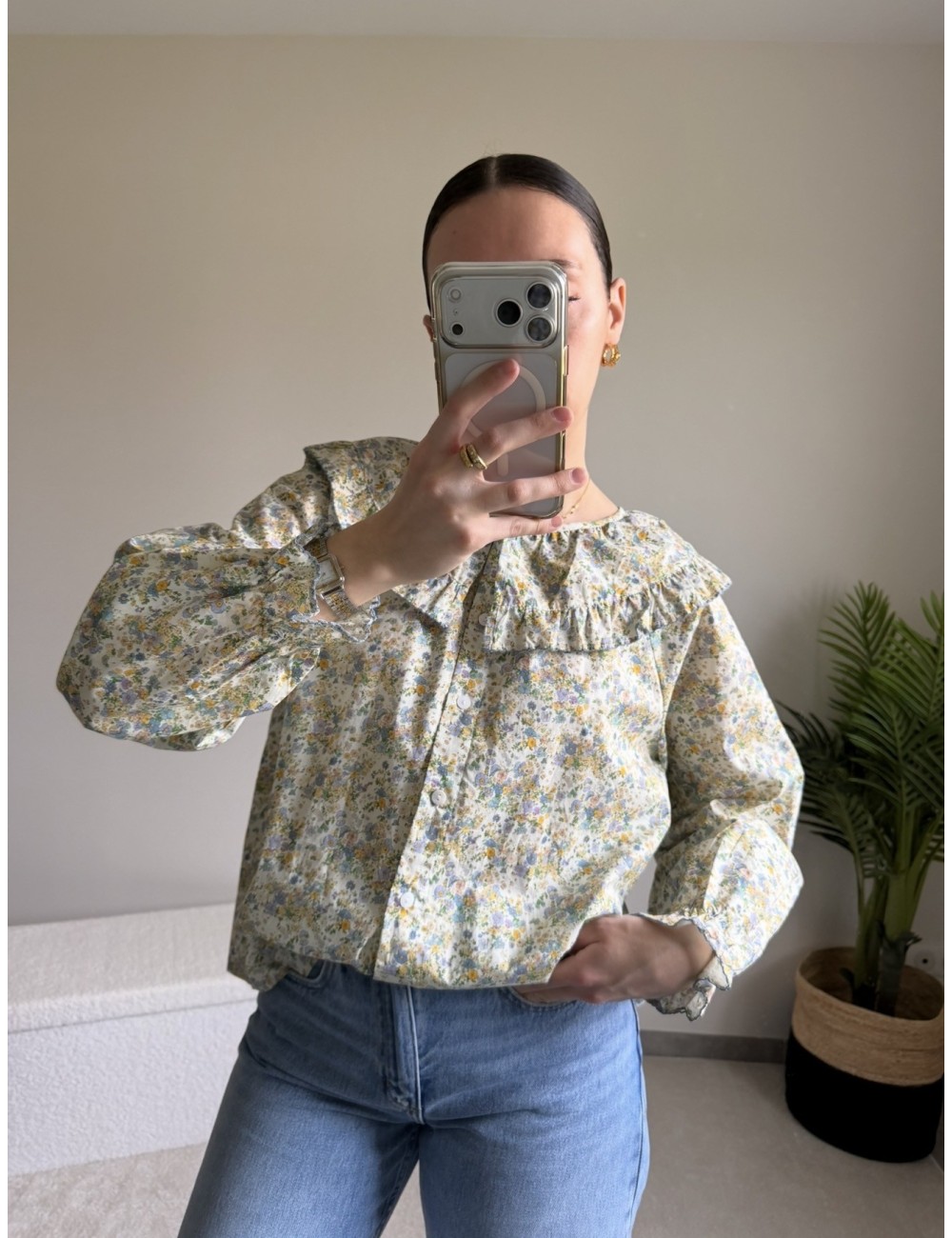 Chemise en coton col Claudine