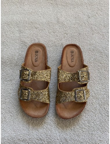 Mules plates dorées à paillettes