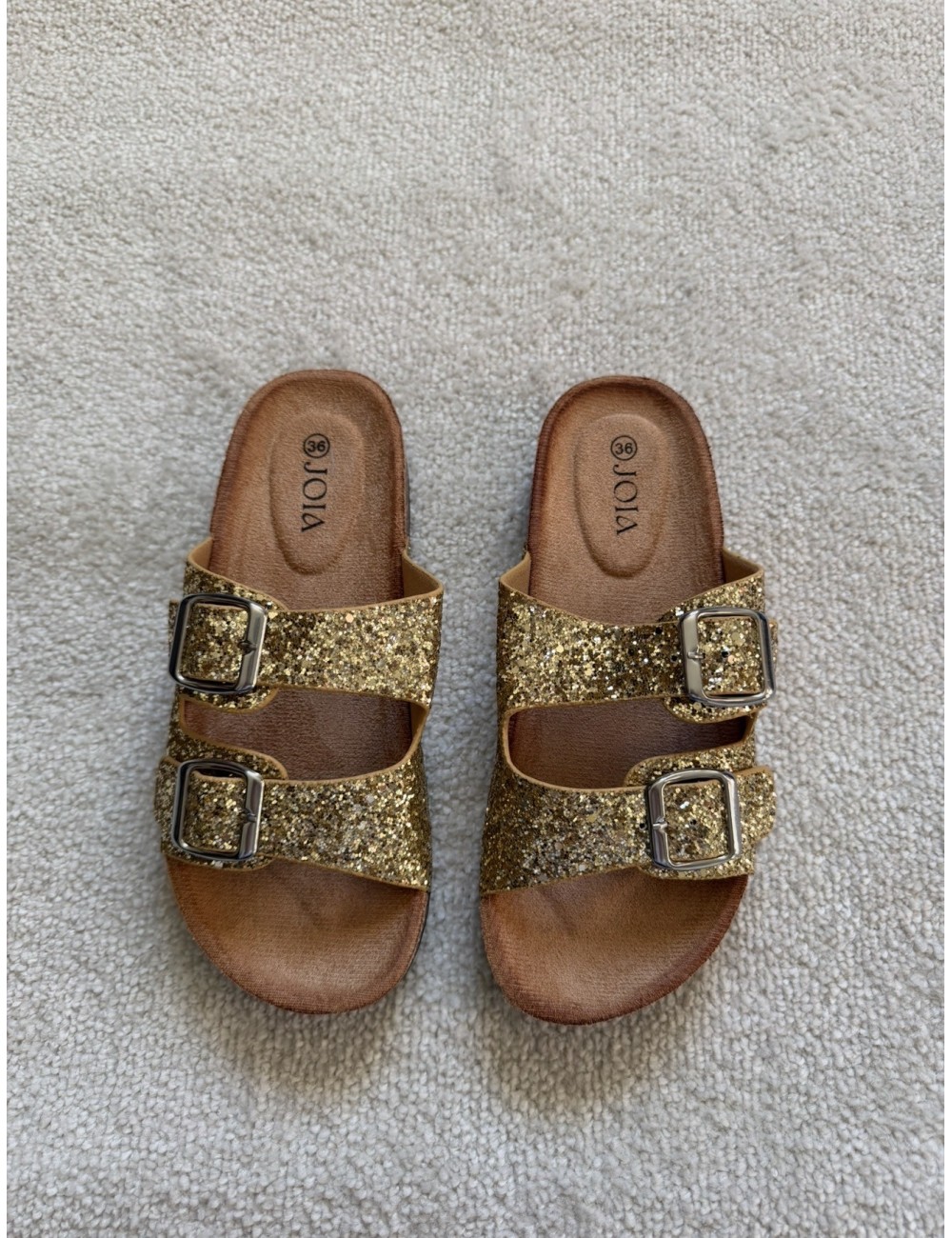 Mules plates dorées à paillettes