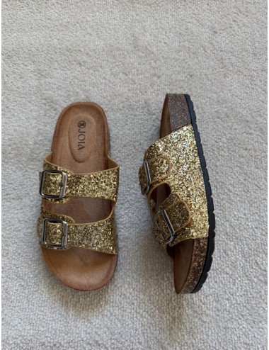 Mules plates dorées à paillettes