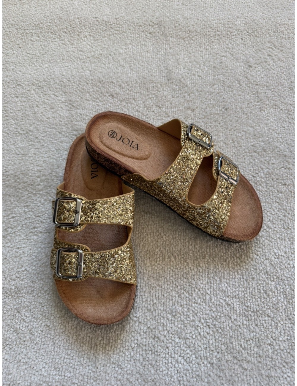Mules plates dorées à paillettes