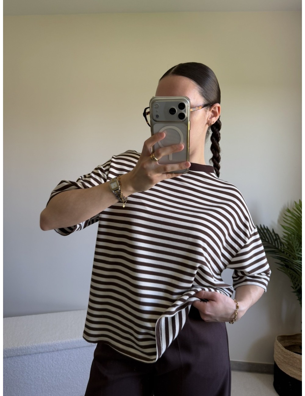 Top à rayures manches courtes