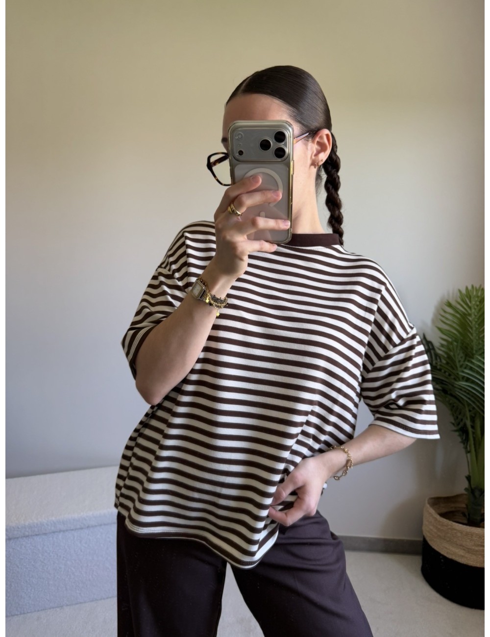 Top à rayures manches courtes